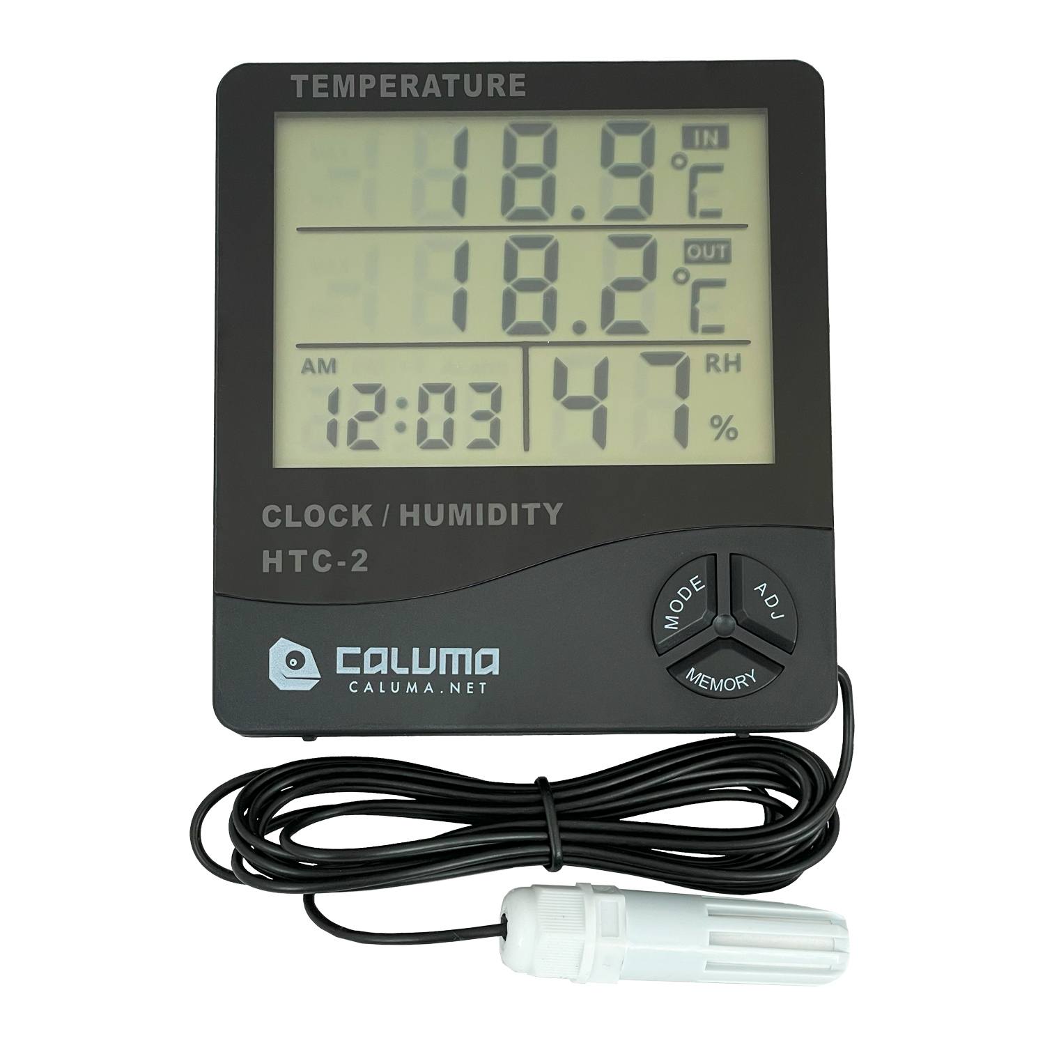 Caluma Thermo-Hygrometer mit Uhr und neuer Sonde